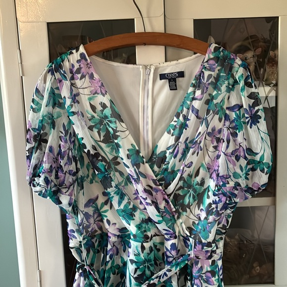 Chaps sz 14 Floral Wrap Dress Belted slightly longer in back euc - Picture 2 of 6